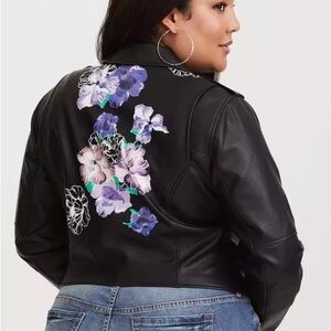 Torrid Floral Black Leather Jacket